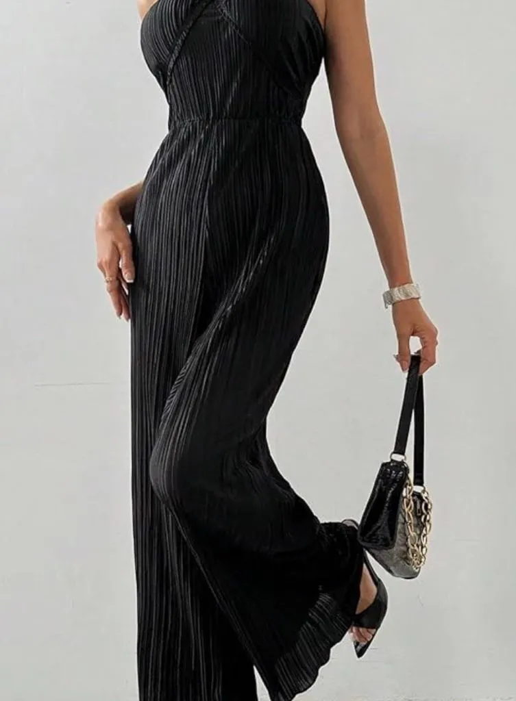Elegant Black Pleated Jumpsuit Size M