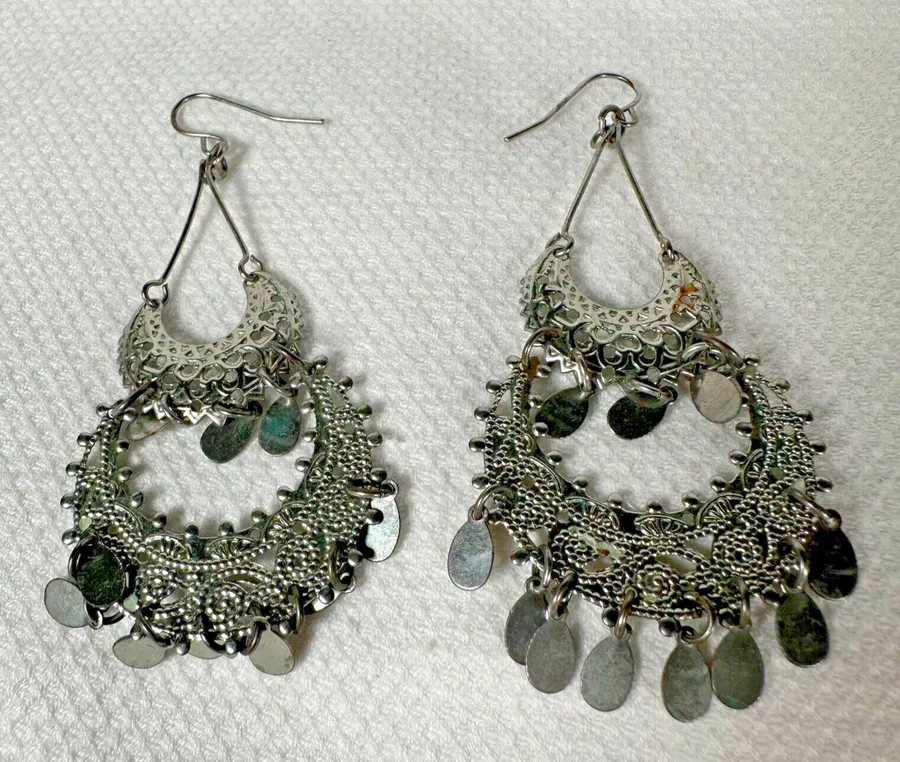 Paparazzi Boho Silver Earrings Dangle Luminously Linked Crescent Hook