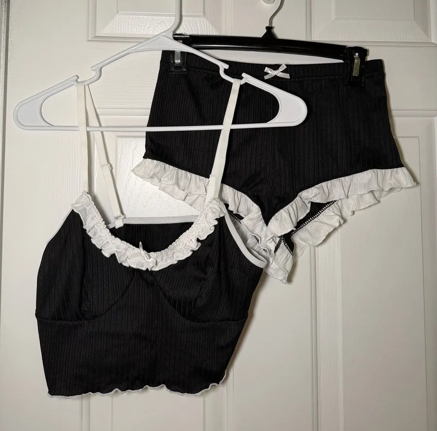 Black & White Ruffle Trim Cami and Short Sleep Set