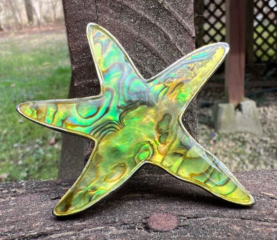 Abalone Starfish Dual Function Pendant or Broach/Pin,Green Sea Star| *No chain Green