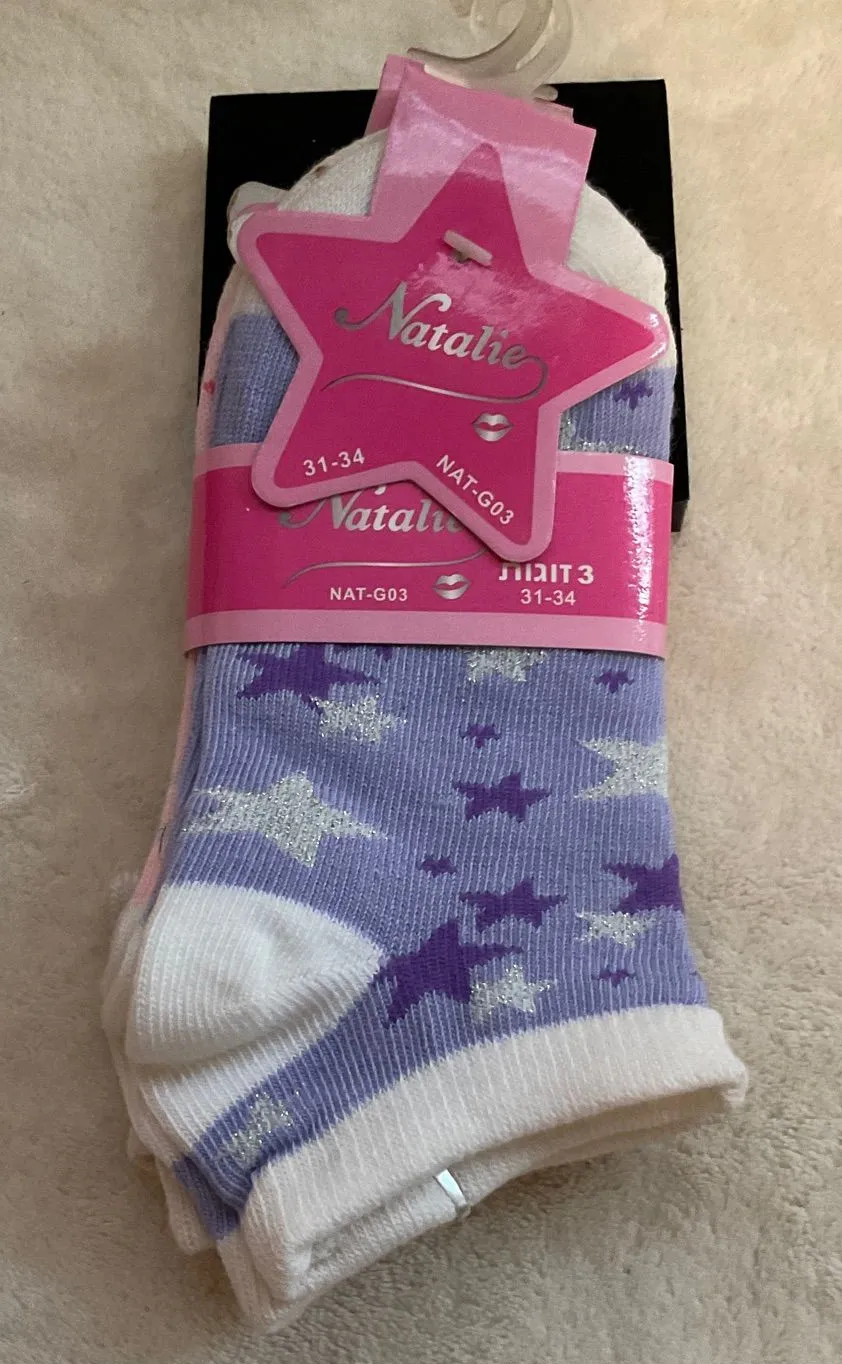 Natalie Girls' Purple Star Ankle Socks