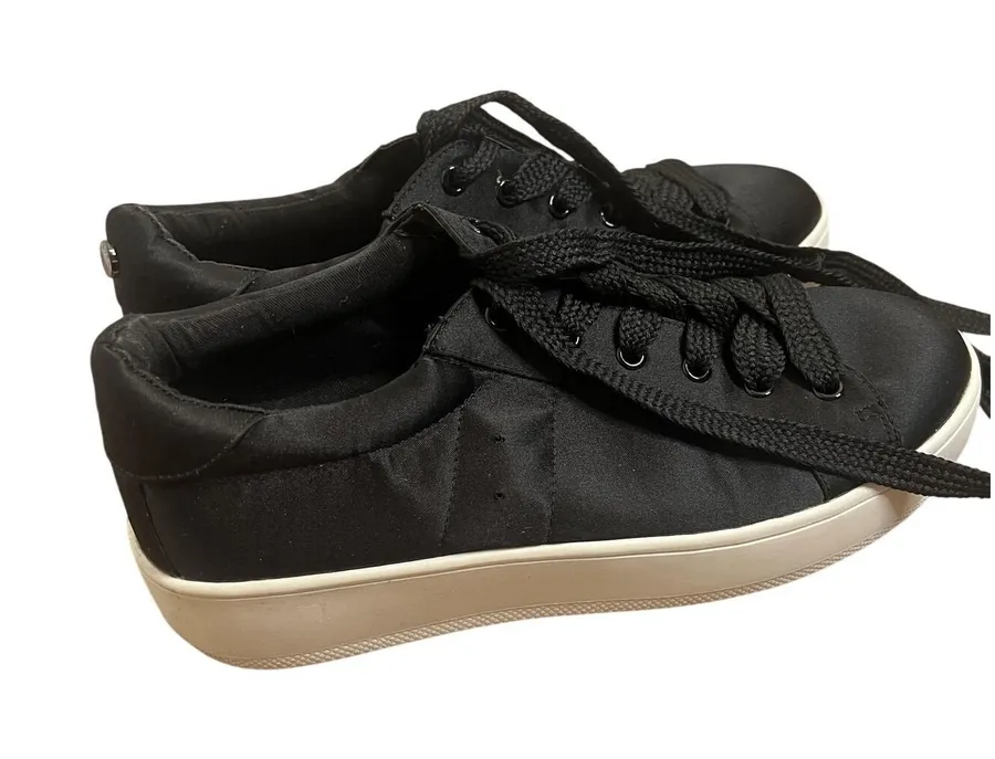 Steve Madden Bertie-S Shoes Wm Size 9.5 Black Satin Platform Sneaker Casual