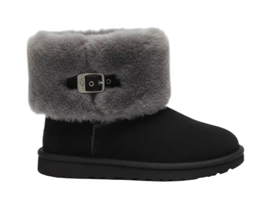 UGG Australia Classic Buckle Shearling Boots Black Gray Size 7