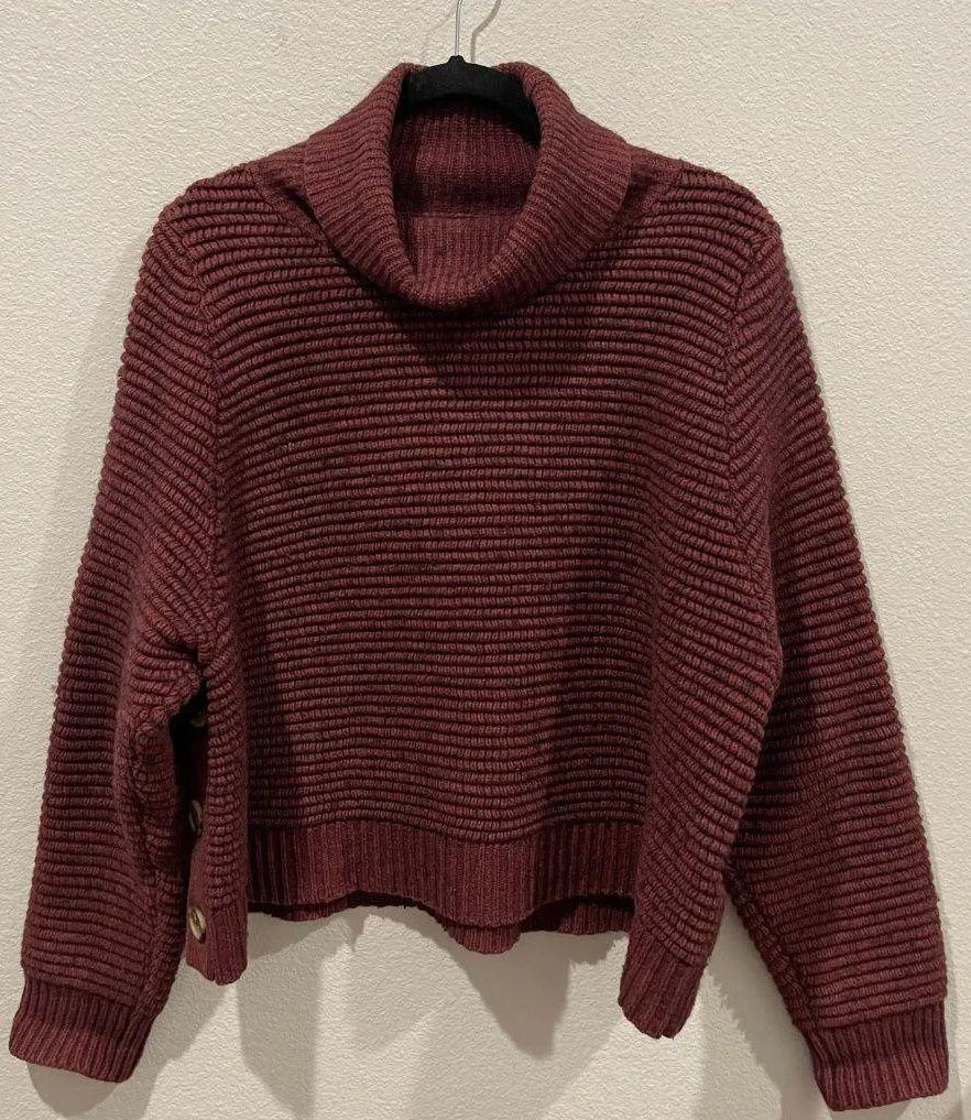 MADEWELL Burgundy Side-Button Turtleneck Sweater