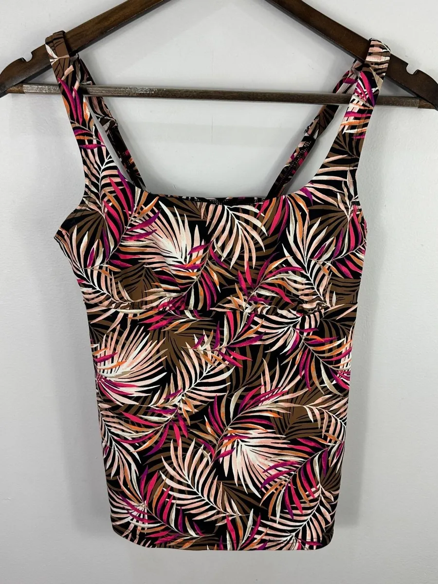 Lands End Tankini Swim Top Womens 4P Multi Color Tropical Palm Leaf Underwire
