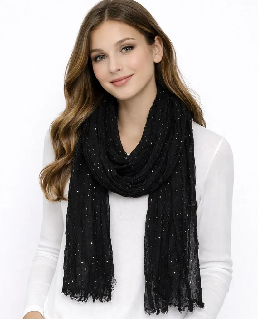 Elegant Black Scarf with Sparkling Accents