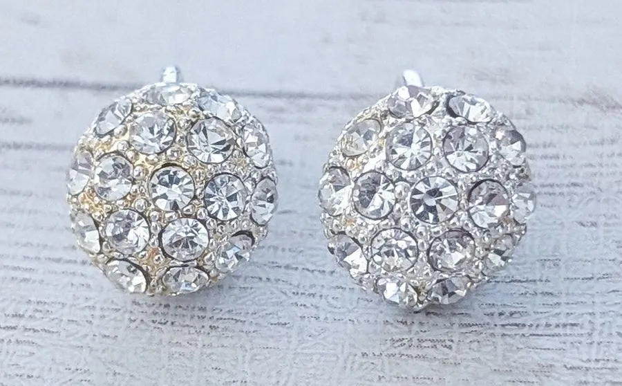 Vintage Clip On Earrings Small Clear Gem Domed