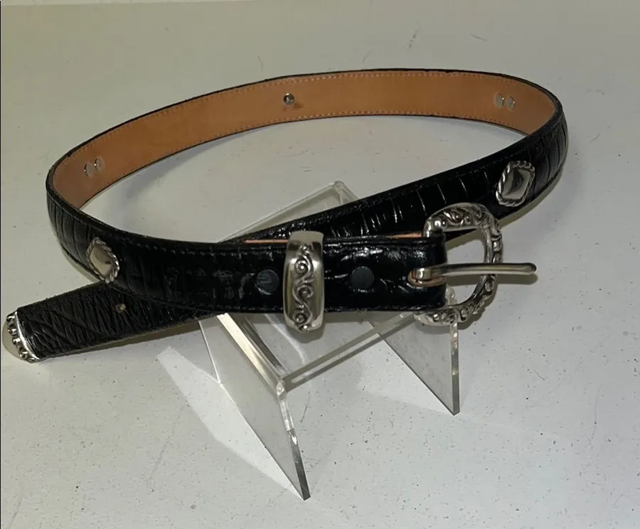 Brighton vintage 1996 Black Leather Belt with Silver Accents