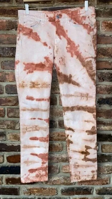 7 For All Mankind Brown Custom Tie Dye Skinny Jeans Women's Size 30