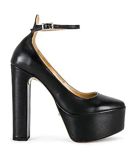 Tony Bianco Jaguar Black Como Leather Platform Ankle Strap Pumps Size 7