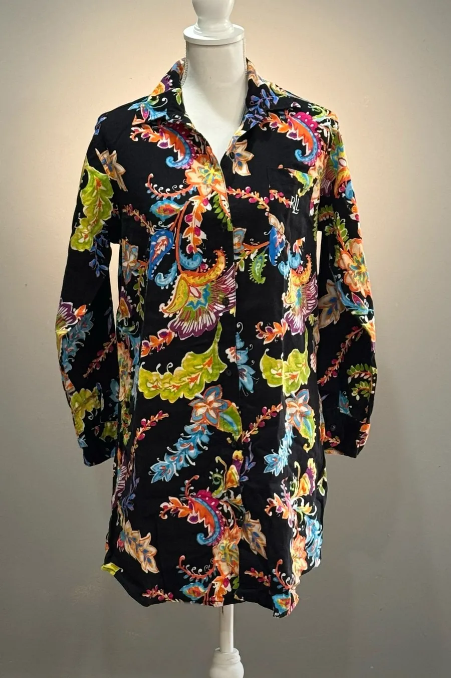 Black Multicolor Ralph Lauren Floral Nightshirt Size S EUC