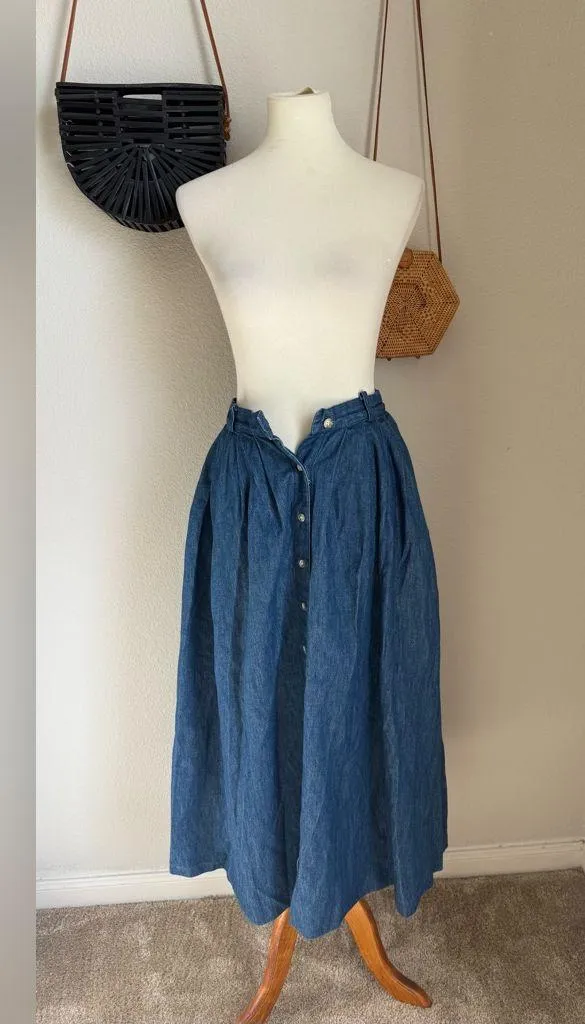 Vintage Willowbend Button Denim Maxi Skirt, Size 8