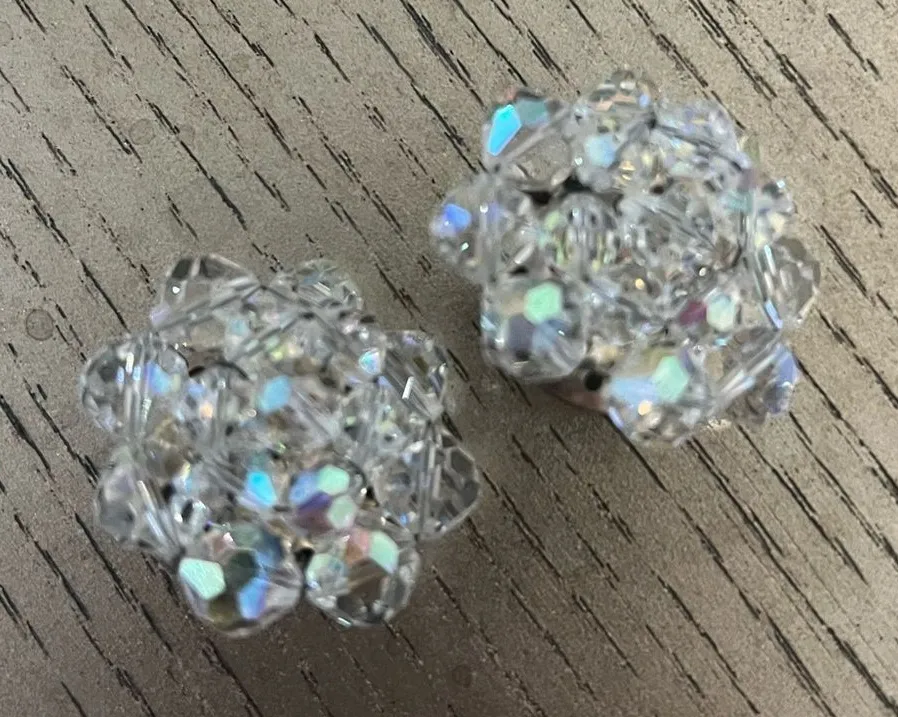 Vintage Iridescent Cluster Earrings Silver