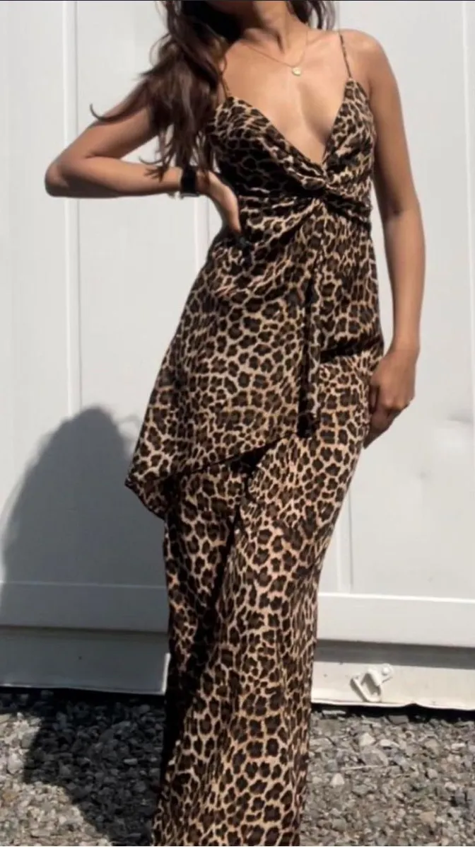Zara Leopard Print Wide-Leg Jumpsuit - Brown/Black