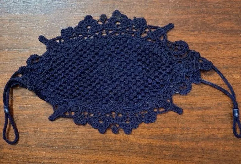 Navy Crochet Lace Face Mask – Women Accessories Blue