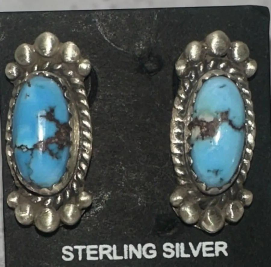925 Sterling Silver Golden Hill Turquoise Oval Stud Earrings Stamped Blue