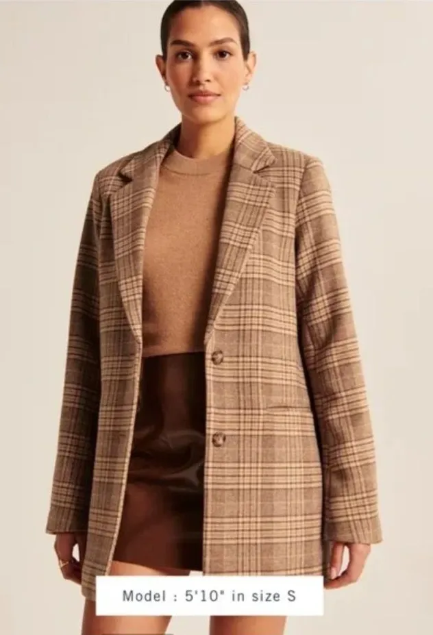 Abercrombie & Fitch Heavyweight Plaid Wool-Blend Blazer Coat Size small