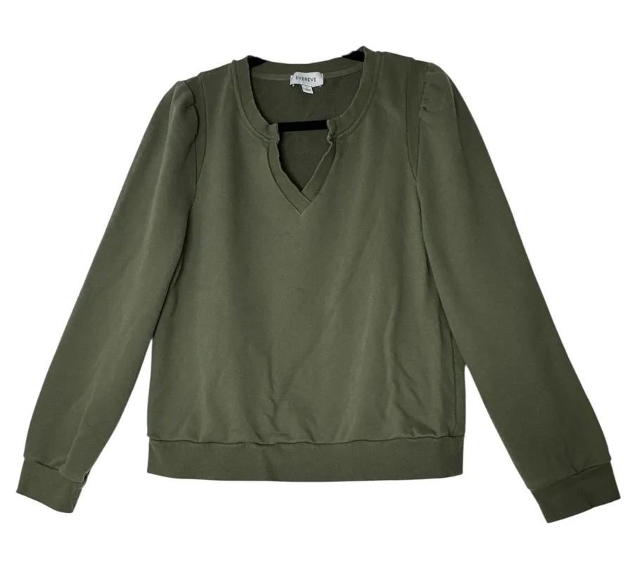 Evereve Olive Green Keyhole Pullover Sweatshirt