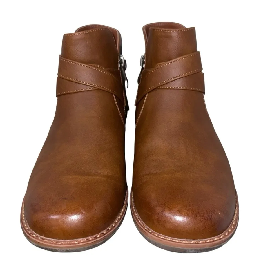 VEPOSE Brown Women's Ankle Boot With Buckle Rubber Outsole 7.5