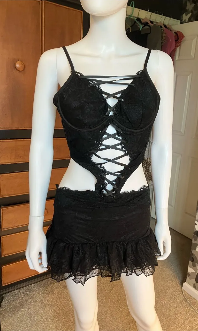 I.AM.GIA Black Lace Lace-Up Chemise
