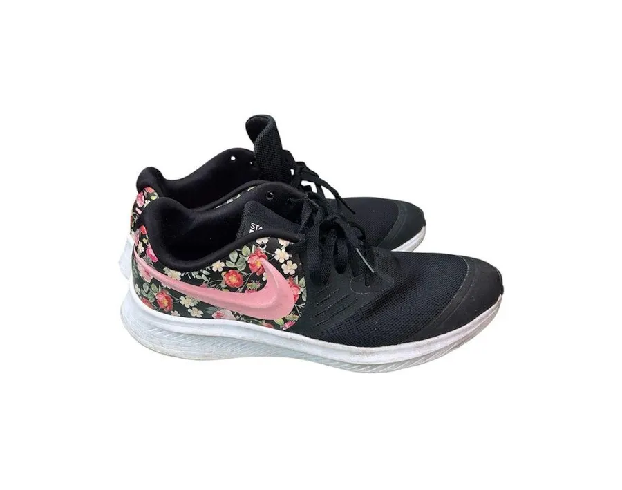 Nike Star Runner Floral Swoosh Sneakers 6Y Black Pink Running Shoes 7.5 Coquette