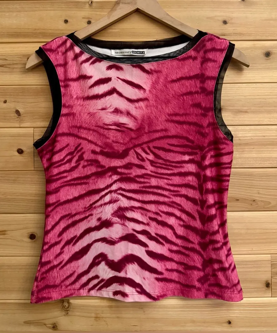 Y2K Necessary Objects Small Hot Pink Tiger Stripe Tank Top Rave Punk Grunge Glam