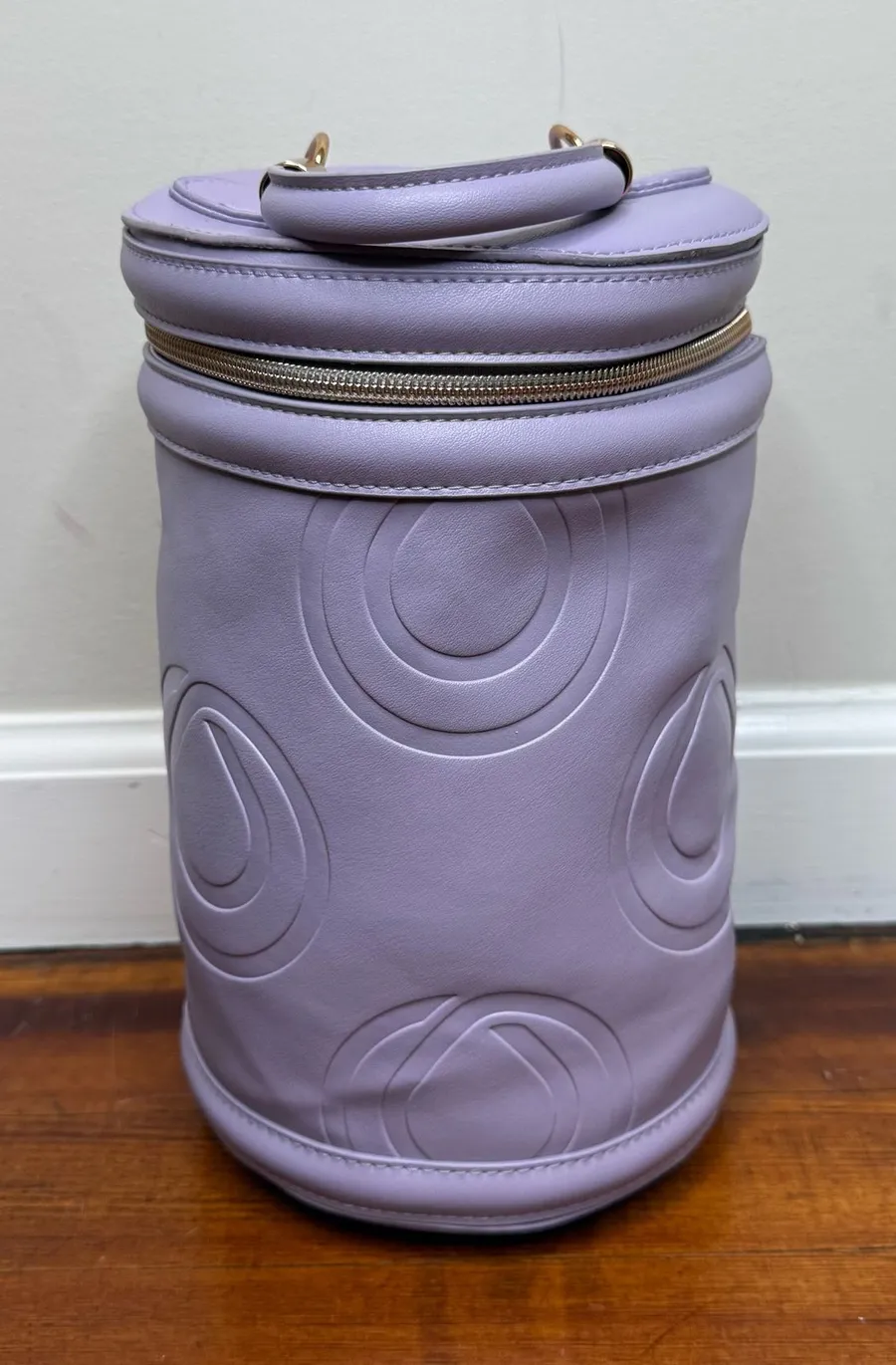 Lavender Embossed Circle Barrel Cosmetic Case Purple