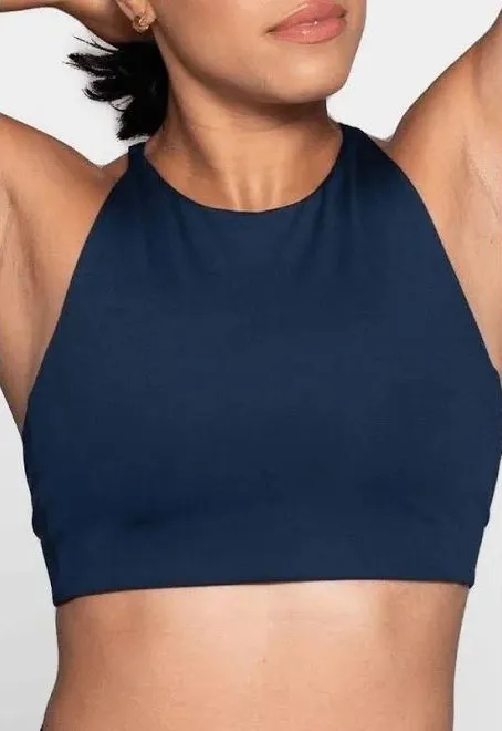 Girlfriend Collective Topanga High Neck Sports Bra Midnight Navy Blue Small