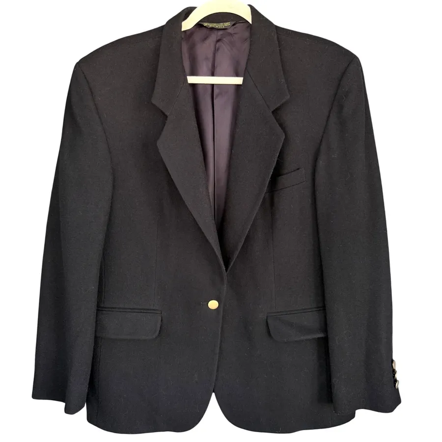 A8 VTG Bristol County Black 100% Pure Wool Single Button Blazer Made in USA 18 Size 18W