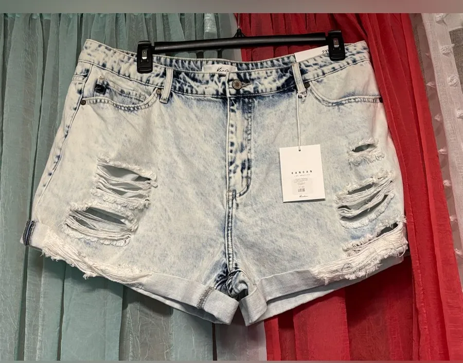Kancan Light Blue Distressed Denim Shorts Size 2X