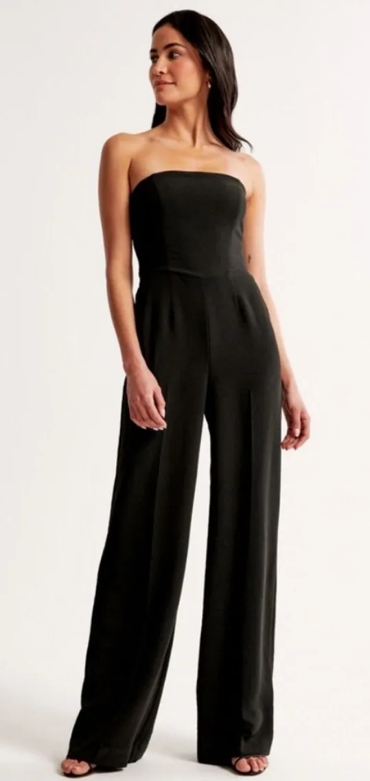 Abercrombie & Fitch Strapless Premium Crepe Jumpsuit Black XS