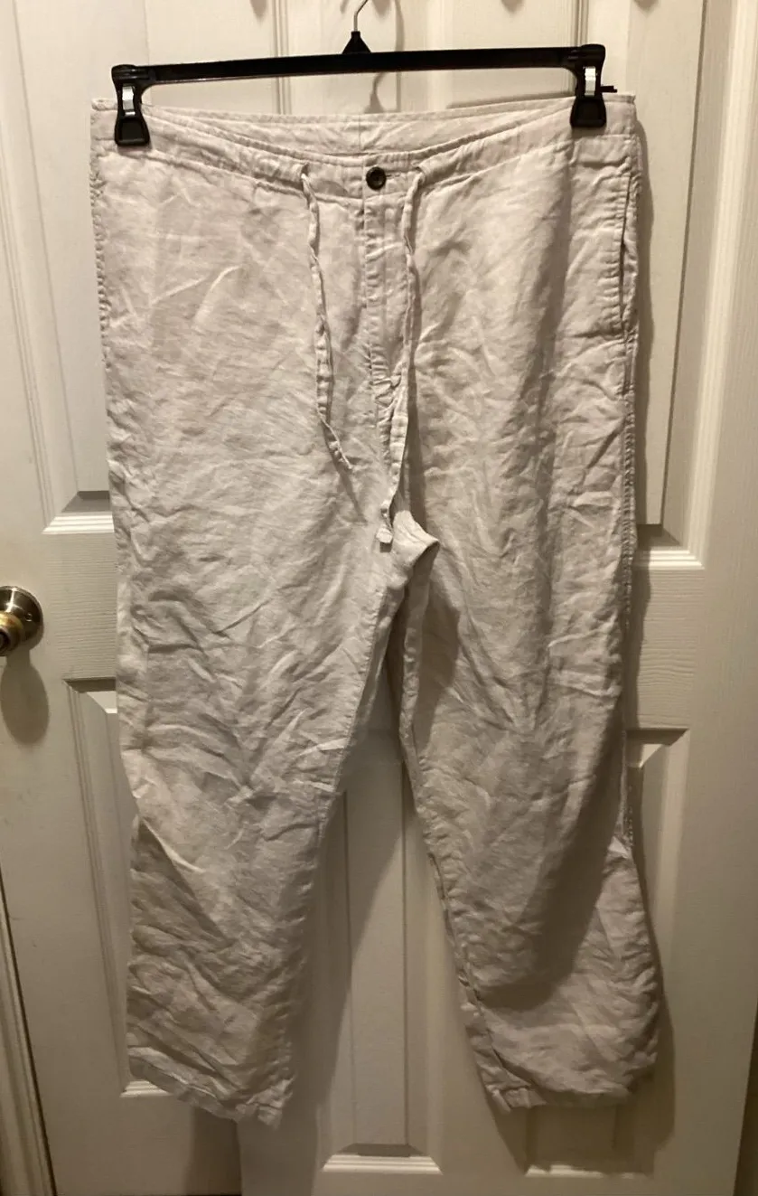 Nautica White Straight-Leg Linen Pants