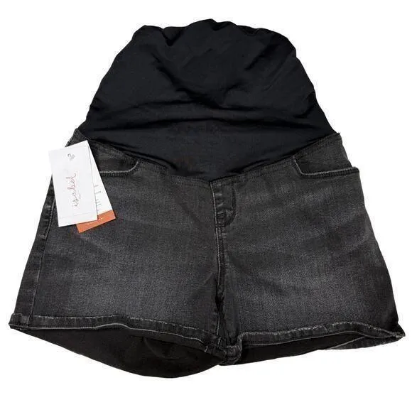 Isabel Maternity Crossover Panel Super Stretch Denim Jean Midi Shorts Sz 6 Black