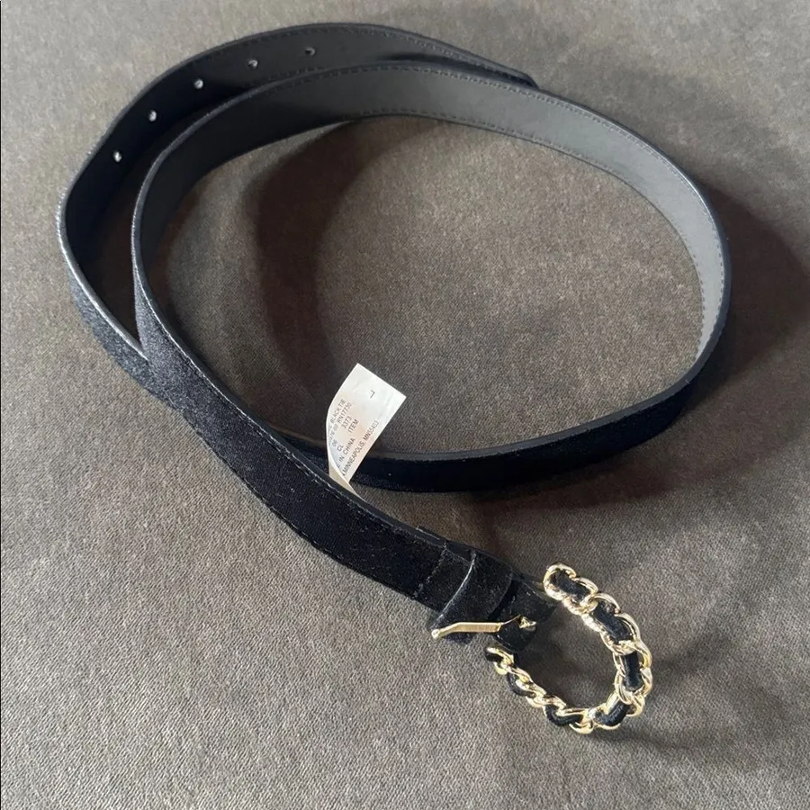 Women’s a new day Black Velvet Belt with Gold Buckle Size L NWOT