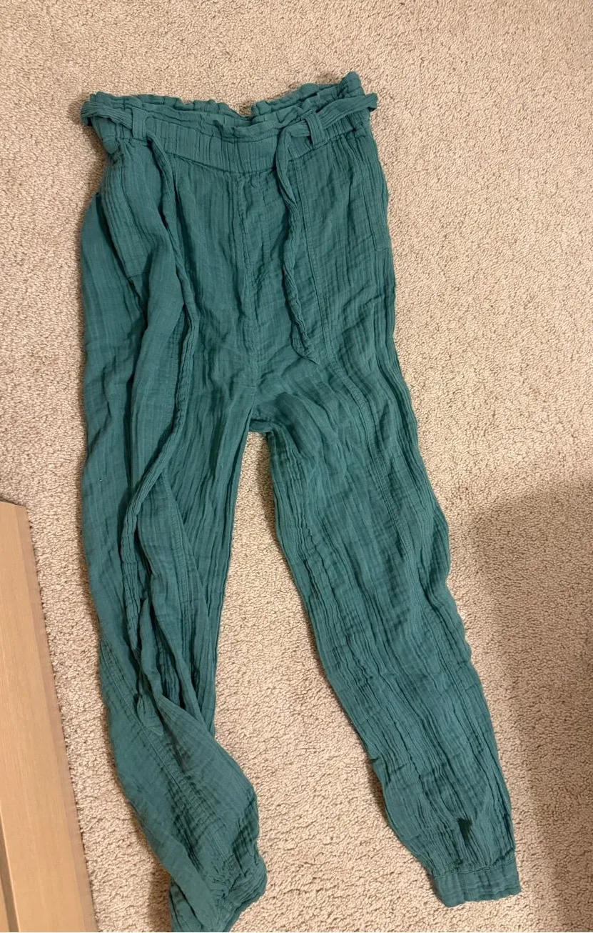 Free People Seafoam Green Elastic Waist Pull-On Trousers with tie