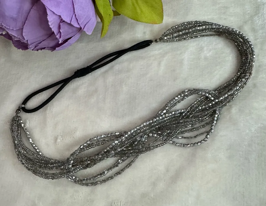 Boutique Silver Beaded Boho Headband