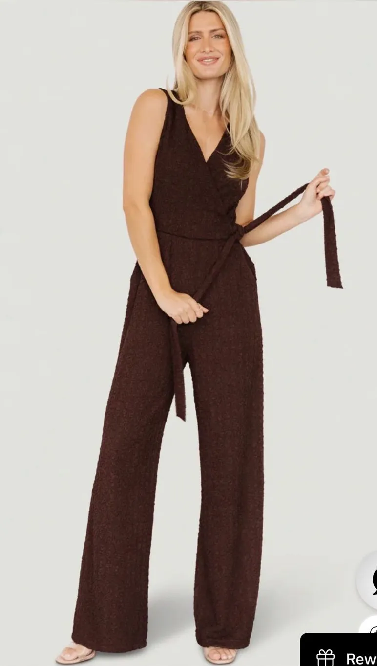 Baltic Born Natasha Chocolate Brown Sleeveless Wrap Jumpsuit