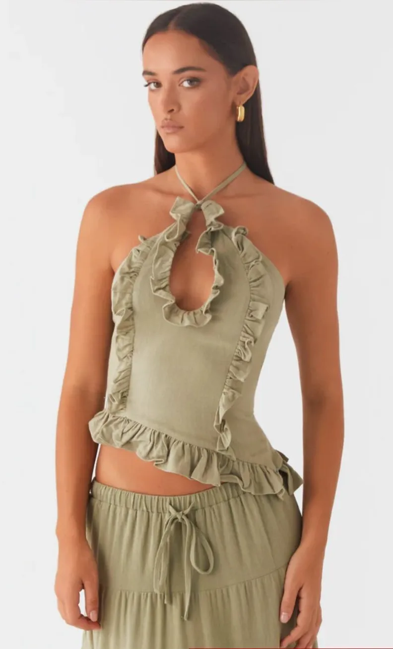 NWT Peppermayo Mariella Linen Top - Sage