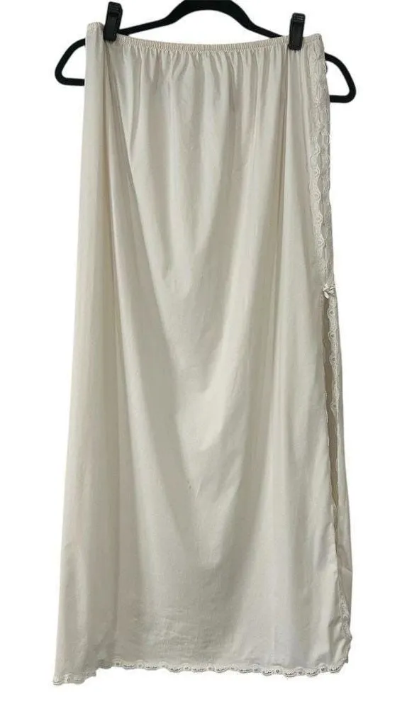 Vintage 70s 80s Vanity Fair Half Slip Medium Beige Lace Trim Side Slit 36"