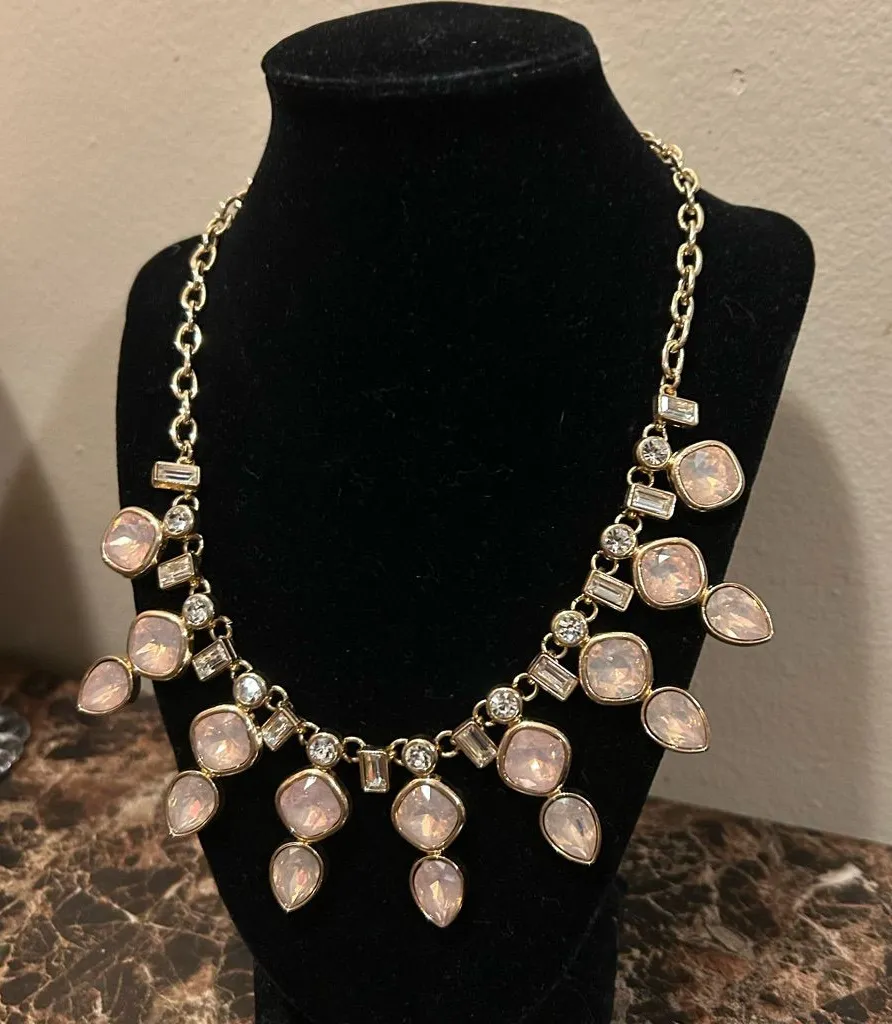 Chico's Gold tone and Pink Gemstone Necklace