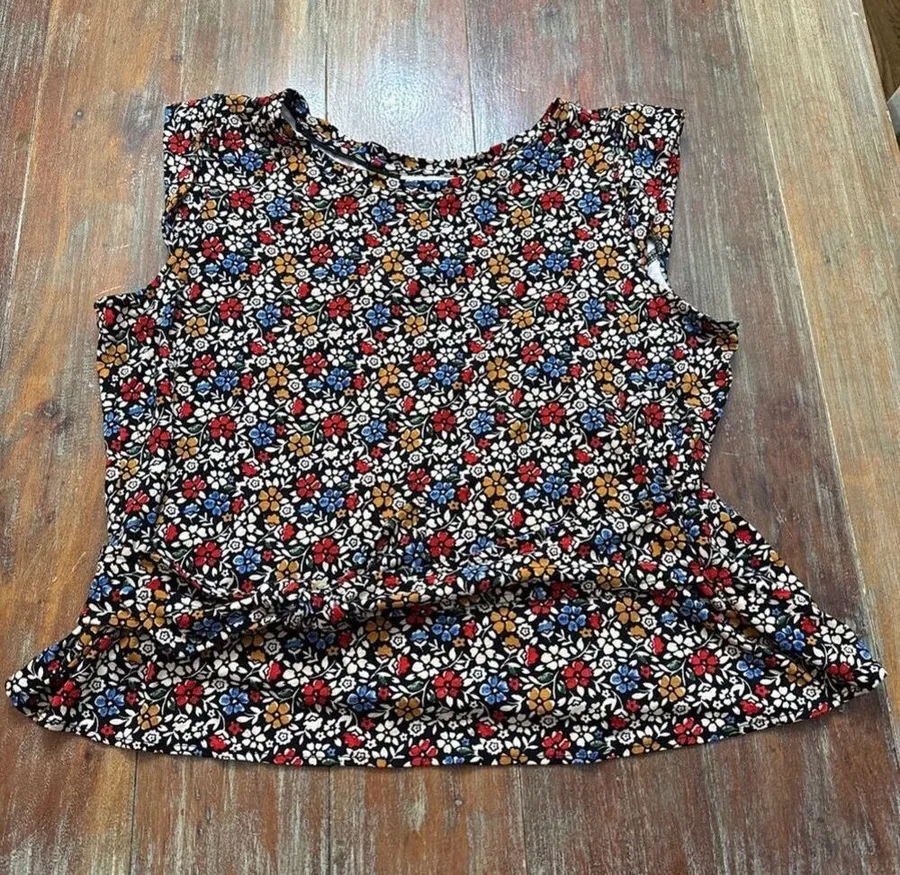 Maeve Anthropologie Floral Peplum Top XL Black
