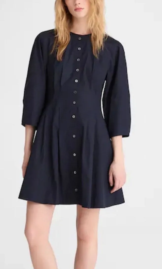 Madewell Sculptural-Sleeve Pleated Mini Dress Navy Cotton Button Front Size 2