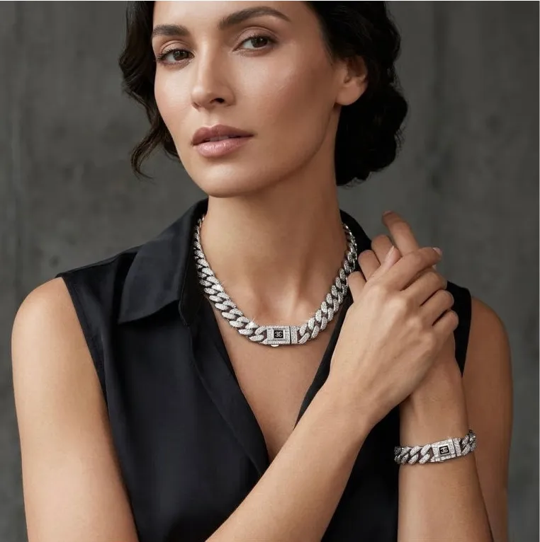 Luxury silver Cuban link chain and bracelet set