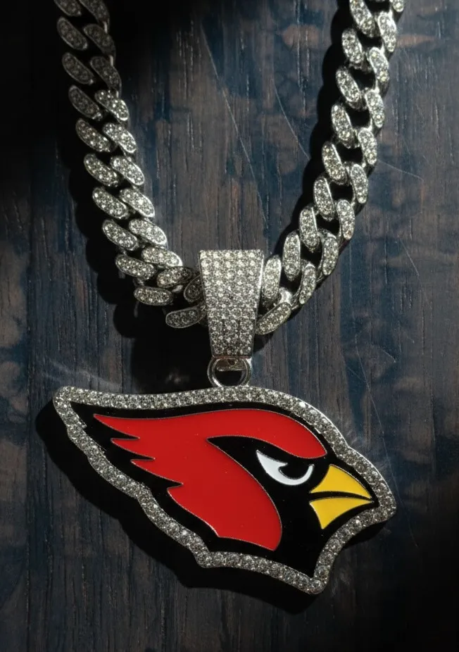 Arizona Cardinals 20 Inch Necklace Pendant Cuban Chain Link Football Jewelry