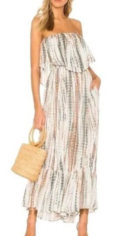 strapless multicolored cream green brown romper playsuit jumper