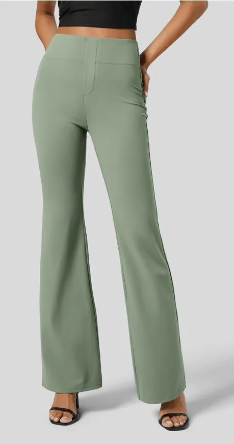 NEW Halara Flex High Waist Back Pocket Slight Flare Work Pants Green Large