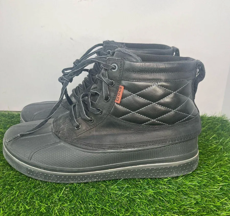 Crocs AllCast Duck Boots Black Quilted Faux Fur Men’s Size 11