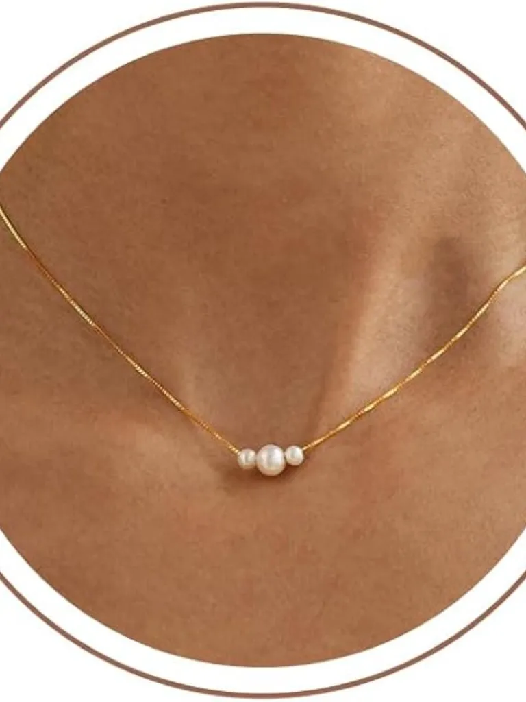 ✨ Delicate 14K Gold Plated Pearl Necklace - Minimalist Dainty Layering Chain