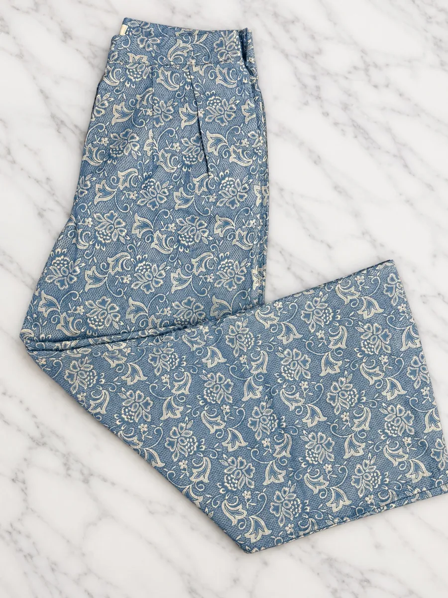 Umgee High Waisted Wide Leg Blue & White Paisley pants