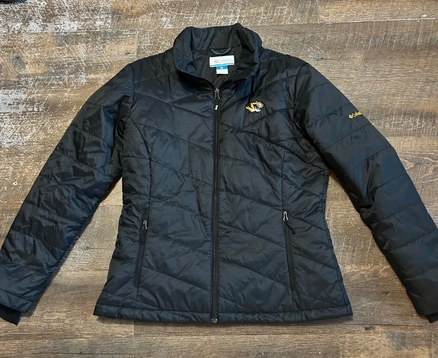 Columbia Missouri Tigers Mizzou Women L Black Puffer Jacket Full Zip Thumbhole